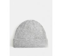 Autograph Textured Ribbed Beanie Hat with Wool Grey