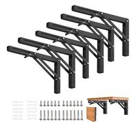 AUTOHJ Folding Shelf Brackets - 16 Inch 6 Packs Heavy Duty Metal Collapsible Shelf Bracket, DIY Wall Mounted Foldable Shelf Bracket, Space Saving for Bench Table
