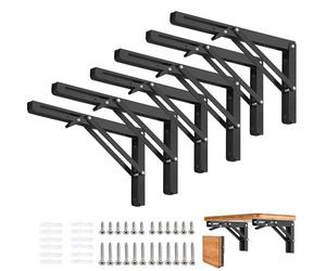 AUTOHJ Folding Shelf Brackets - 16 Inch 6 Packs Heavy Duty Metal Collapsible Shelf Bracket, DIY Wall Mounted Foldable Shelf Bracket, Space Saving for Bench Table