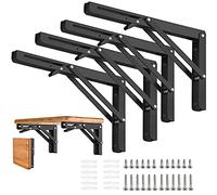 AUTOHJ Folding Shelf Brackets - 18 inch 4 Pcs DIY Wall Mounted Shelf Brackets for Garage Workstation, Stuff Supports, Plant Stand - Heavy Duty Metal Collapsible Floating Shelf Bracket Black