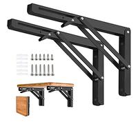 AUTOHJ Folding Shelf Brackets - 20 Inch 2 Pcs Heavy Duty Metal Collapsible Shelf Bracket, DIY Wall Mounted Shelf Bracket, Space Saving for Bench Table