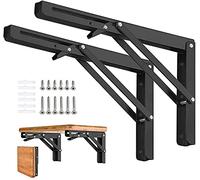 AUTOHJ Folding Shelf Brackets - 24 Inch 2 Pcs Heavy Duty Metal Collapsible Triangle Shelf Bracket, DIY Wall Mounted Shelf Bracket, Space Saving for Bench Table
