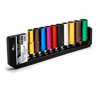 Autojack 1/2" Deep Socket Set 10 Piece Metric Multi Coloured Sockets