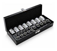 Autojack 24 Piece Imperial Socket Set, 1/2" And 1/4" Square Drive Chrome Vanadium Steel 6 Point Sockets