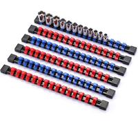 Autojack 6 Piece 3/8" Drive Socket Organizer Rails, Sae And Metric Socket Holder Rail, Red & Blue 1/4" 3/8" 1/2"