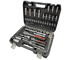 Autojack 94 Piece Socket Set, 1/2" 1/4" Drive Bits, Quick Release Ratchet Wrench, Car Repair Tool Kit, Mechanic Tools, Includes Heavy Duty Carry Case
