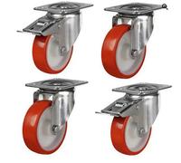 Autojack Gorilla Swivel Castor Wheels Polyurethane 130mm 350Kg Capacity Each Wheel Red X4