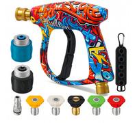 Autojack High Pressure Washer Gun Stubby Lance 4000Psi With 5 Quick-Connect Nozzles M22-14mm Inlet, 1/4 Inch Outlet