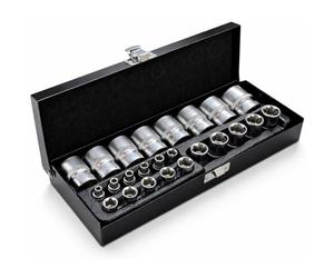 Autojack Imperial SAE Socket Set 24pc 1/2" & 1/4" Drive 6 Point Chrome Vanadium Steel with Metal Storage Case