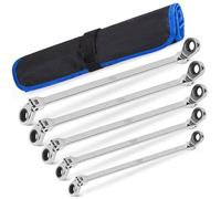 Autojack Professional Flexible Ratchet Wrench Set, 5 Piece Extra Long Double Flex Head, Alloy Steel, Chrome Finish, Metric 8-19mm, Silver