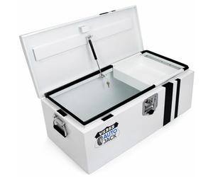Autojack Van Storage Safe Heavy Duty Metal Steel Site Tool Chest Security Vault 355mm Key Lock with Carry Handles & Gas Struts White