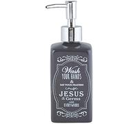 Autom Black Ceramic Wash Your Hands & Say Your Prayers Cause Jesus & Germs are Everywhere Reusable Liquid Hand Soap Dispenser, 7 1/4 Inch