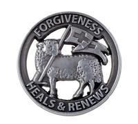 Autom Lapel Pin First Reconciliation Gifts Bulk Silver Metal Round, 25-Count, Lamb with Banner