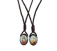 Autom Sacred Heart of Jesus with Our Lady Mt Carmel Catholic Wood Scapular, 19 Inch, Wood