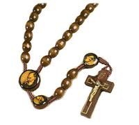 Autom Saint Padre Pio Pietrelcina 10MM Wood Bead 19" Cord Rosary with Prayer Card, Brown Wooden Religious/Devotional Unisex Necklace