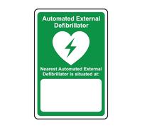 Automated external defibrillator nearest AED is situated at blank safety sign - 1mm Plastic sign - 200mm x 150mm