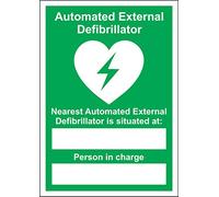 Automated External Defibrillator Nearest Location Sign - 1.2mm Rigid Plastic 300mm x 200mm
