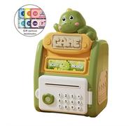 Automated Piggy Bank Machine Electronic - Animal Themed Saving Box with Interactive Features, Bill Rolling Coin Slot, Fingerprint Keypad for Young Savers, Toy Bank (Dinosaur)