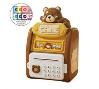 Automated Piggy Bank Machine Electronic - Animal Themed Saving Box with Interactive Features, Bill Rolling Coin Slot, Fingerprint Keypad for Young Savers, Toy Bank (Bear)