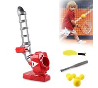 Automatic Baseball Pitching Machine with Adjustable Angle, 5-7 Seconds Serving Speed, Includes Tennis Racket, Retractable Baseball Bat, 6 EVA Balls for Kids
