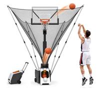 Automatic Basketball Rebounder Machine with Return Net, for Shoot Training | Dual Power, Screen Data Display, Speed & Distance Adjustable, Goal Sensing, Portable & Movable, for Home, Stadium, Court