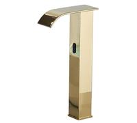 Automatic Bathroom Faucet with Infrared Sensor High Arc Waterfall Sink Tap Brass Gold Finish Touchless Kitchen Basin Mixer Modern Design for Home Use