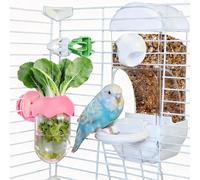 Automatic Bird Cage Feeder No Mess Bird Feeding Station Parrot Vegetable Holder Fruit Clips for Parakeet Cockatoo Canary Lovebirds Budgie (White)