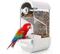 Automatic Bird Feeder,1PC No Mess Bird Feeder with Perch,Parrot Food Bowl Container Budgie Cage Accessories for Parakeets Canary Cockatiel Finch Lovebirds (White)