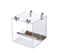 Automatic Bird Feeder No Mess Bird Cage Pet Feeder Seed Food Container for Parakeet Canary Cockatiel Parrot Finch Canary Acrylic (6.3 x 6.3 x 6.3 inch)