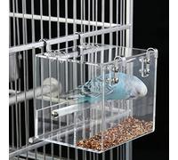 Automatic Bird Feeder No Mess Bird Cage Pet Feeder Seed Food Container for Parakeet Canary Cockatiel Parrot Finch Canary Acrylic (5.1 x 5.1 x 4.3 inch)