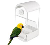 Automatic Bird Feeder, Transparent Parrot Seed Food Container with Perch Bird Cage Hanging Feeder for Parakeets Cockatiel Finch Lovebirds
