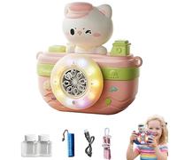 Automatic Bubble Machine Toy, Cute Cat Boat Camera Design with LED Lights, Music, Strap & Bubble Solution, Camera Bubble Machine, Automatic Bubble Machine, Portable Rechargeable Bubble Makers (Pink)