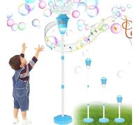 Automatic bubble machine with adjustable height, music, lights, and remote control, suitable for children. (Blue,Lithium-ion Battery Version)