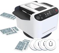 Automatic Card Shuffler and Dealer, 2 in 1 Card Dealer & Shuffler with 4 Wireless Dealer Buttons, Rotatable 360°, Ultra Quiet, Rechargeable, for Board Games and Poker, Casino Card, UNO, Five Crowns.(W