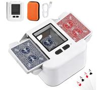 Automatic Card Shuffler Machine | One-Press AUTO & Manual Mode for 1-2 Decks, Rechargeable 2000mAh Battery, Low Noise Electric Shuffler for Poker, Blackjack, Phase 10 Card , Skip-Bo (White)