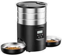 Automatic Cat Feeder, 2 Bowls, Cat Food, Automatic, Stainless Steel Feeder, Cat Feeder, Programmable Timer, 5 L Dog Feeder, Dry Food Dispenser, Two Power Sources, for Small/Medium Pets