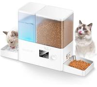 Automatic Cat Feeder, 2-in-1 Pet Feeder with Timer, Large Capacity Cat Food Dispenser with 5L Food Feeder and 3.5L Water Fountain, Stainless Steel Bowl, Knob Control Automatic Feeders for Cats Dogs