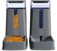 Automatic Cat Feeder and Cat Water Dispenser in Set 2 Packs Automatic Dog Feeder and Dog Water Dispenser 1 Gallon for Small Medium Big Dog Pets Puppy Kitten (deep Gray)