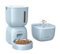 Automatic Cat Feeder and Water Dispenser FW1, Wire or Battery Cat Food Dispenser Timer Pet Feeder - Locking Lid, Desiccant Bag, Programmable Portion Control, 4 Daily Meals, 10s Voice Recorder-Blue