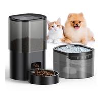 Automatic Cat Feeder and Water Fountain, 2-in-1 Cat Feeder Automatic with Timer, 3 Litres Dry Food Feeder, 2.5 Litres Water Fountain for Drinking, 1-6 Meal, Stainless Steel Bowl for Cats and Dogs