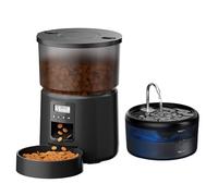 Automatic Cat Feeder and Water Fountain: Cat Food Dispenser with Timer and Pet Drinking Fountain Indoor, 3L Pet Feeder for Dry Food &2.4L Faucet Water Fountain Black, Auto Dog Bowl Programmable 6 Meal