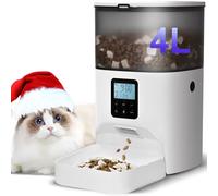 Automatic Cat Feeder, Cat Food Dispenser with 10s Voice Recorder, Pet Feeder up to 8 Meals per Day, Timed Cat Feeder with Dry Food Sealed Ring (White, 4L-Basic)