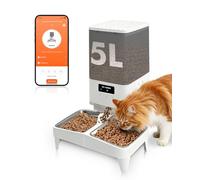 Automatic Cat Feeder for 2 Cats, 2.4G WiFi Timed Cat Feeder with APP Control, 20Cups/5L Automatic Food Dispenser, Dual Stainless Steel Bowls, 1-10 Meals/Day, Dual Power & Detachable for Easy Clean