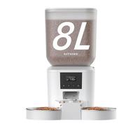 Automatic Cat Feeder for 2 Cats - 8L/34 Cups Large Capacity Auto Food Dispenser with LCD Screen, 2 Food Trays, Timed Cat Feeder, Up to 50 Portions 6 Meals Per Day, Keep Fresh, White