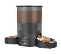 Automatic Cat Feeder for 2 Cats, SURDY 3L Cat Food Dispenser Auto Feeder with 2 Stainless Bowls, 10s Meal Call Dual Power Supply and Timer Setting 12 Portions 6 Meals Per Day