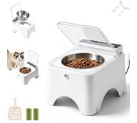 Automatic Cat Feeder - Motion Sensor Bowl, Touchless Lid, Stainless Steel Dish, Anti-Slip Stand, Easy Clean, For Cats & Small Dogs (Silver,Cordless)