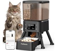 Automatic Cat Feeder, PalNests 4L Dual Hopper Auto Dispenser with Customized Feeding Schedule, Smart Pet Dry Food Feeder for 1-10 Meals a Day with Stainless Steel Bowl for Cats Dogs