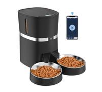 Automatic Cat Feeder, Smart Pet Food Dispenser with APP Control, WiFi Enabled Automatic Feeder for Dogs & Cats, Double Stainless Steel Bowls,6 Meals Portion Control and Voice Recording (S36D-B)