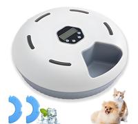 Automatic Cat feeder Wet Food, Digital Timer-Controlled Pet Feeder | Twin Ice Packs, With Timer, 6 Bowls for 180ml, Battery Power | For Cats and Small Dogs, Wet or Dry Food (Grey White)