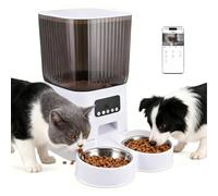 Automatic Cat Feeder with Timer, 5L Capacity, Remote App Control, 2 Bowls, Anti-jam Motor Protection, Wide-Angle Cloud Video for Kittens and Small Dogs